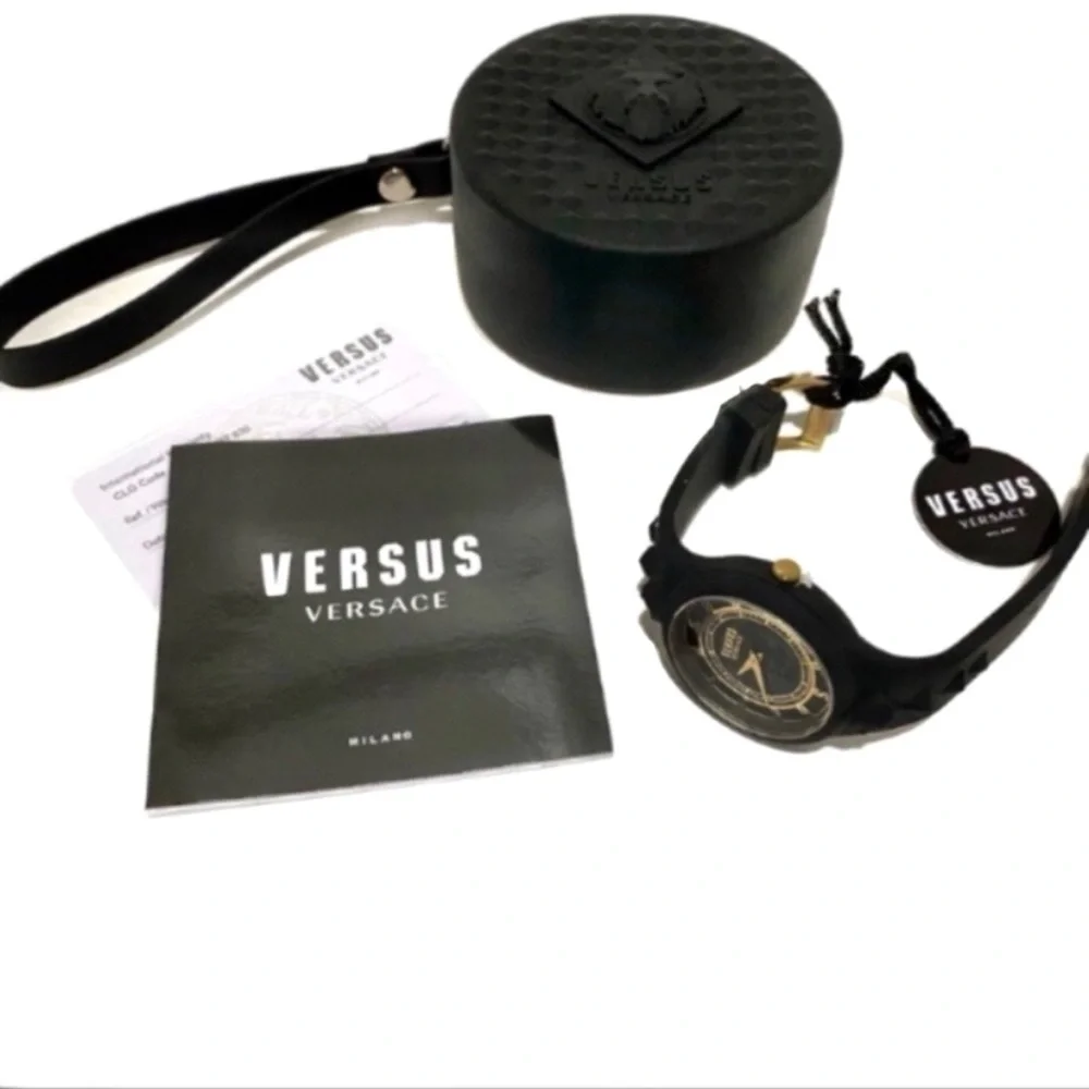 VERSACE Versus Versace Black Gold Lion Head Watch NWT